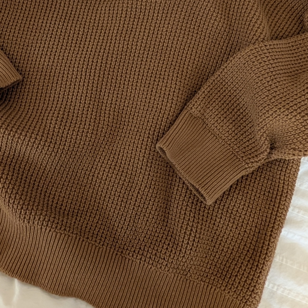 Express 100% Cotton Medium Knit Crewneck Sweater Mocha Brown Size Large - Picture 5 of 6